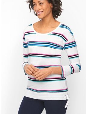 T by Talbots White Striped Top w/Side Tie Accent Size XLP